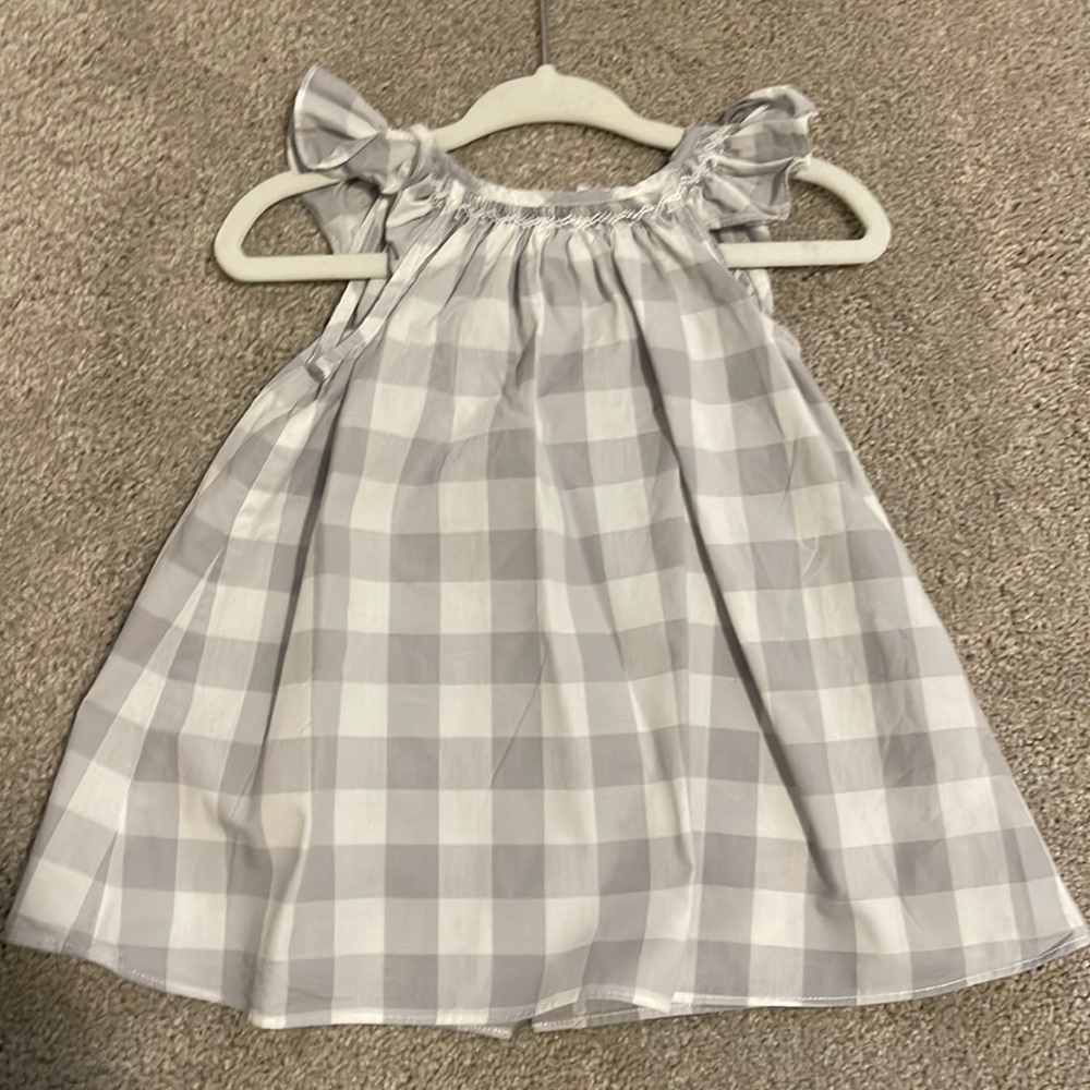 Jacadi light blue/grey plaid sleeveless dress